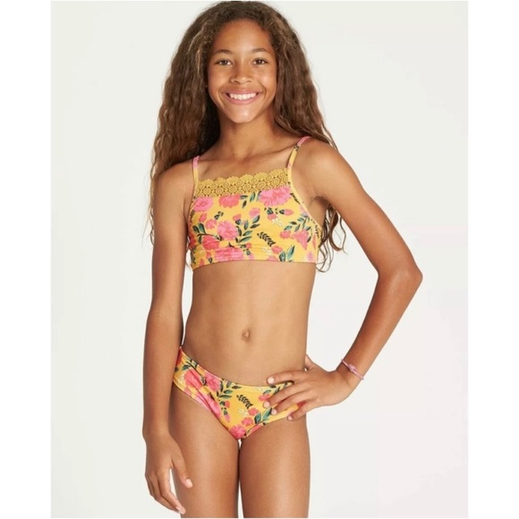 Billabong ☀️ Sun Dream Girls’ Floral Crochet Tropical Bikini Set 💕⛱️ - Picture 1 of 12